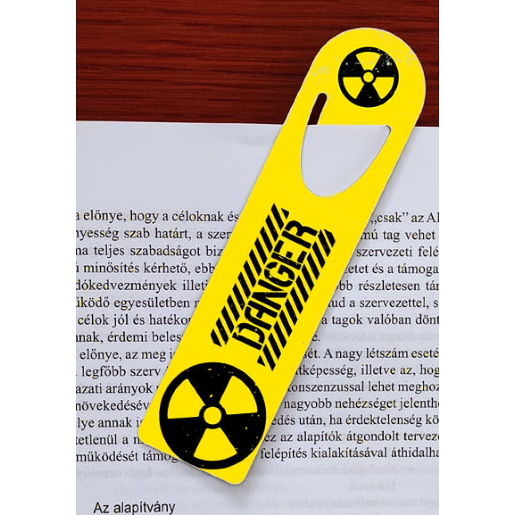 DANGER fém könyvjelző sárga