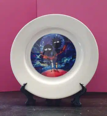 a plate with a picture on it