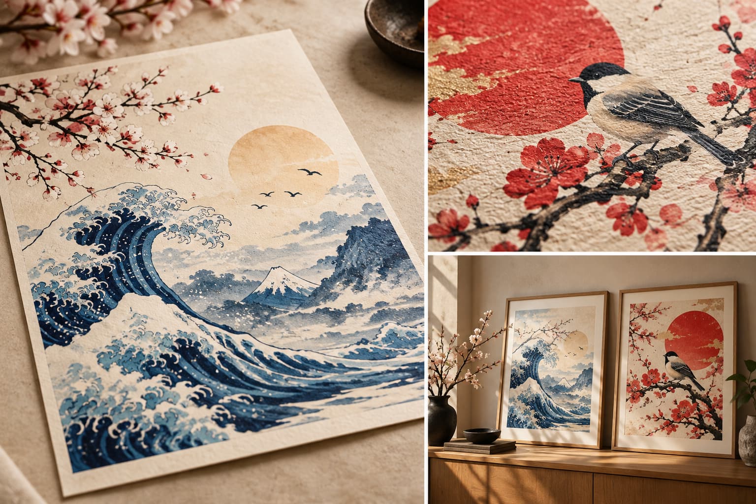 Japán Művészeti Printtriptichon Japán Művészeti Printtriptichon
