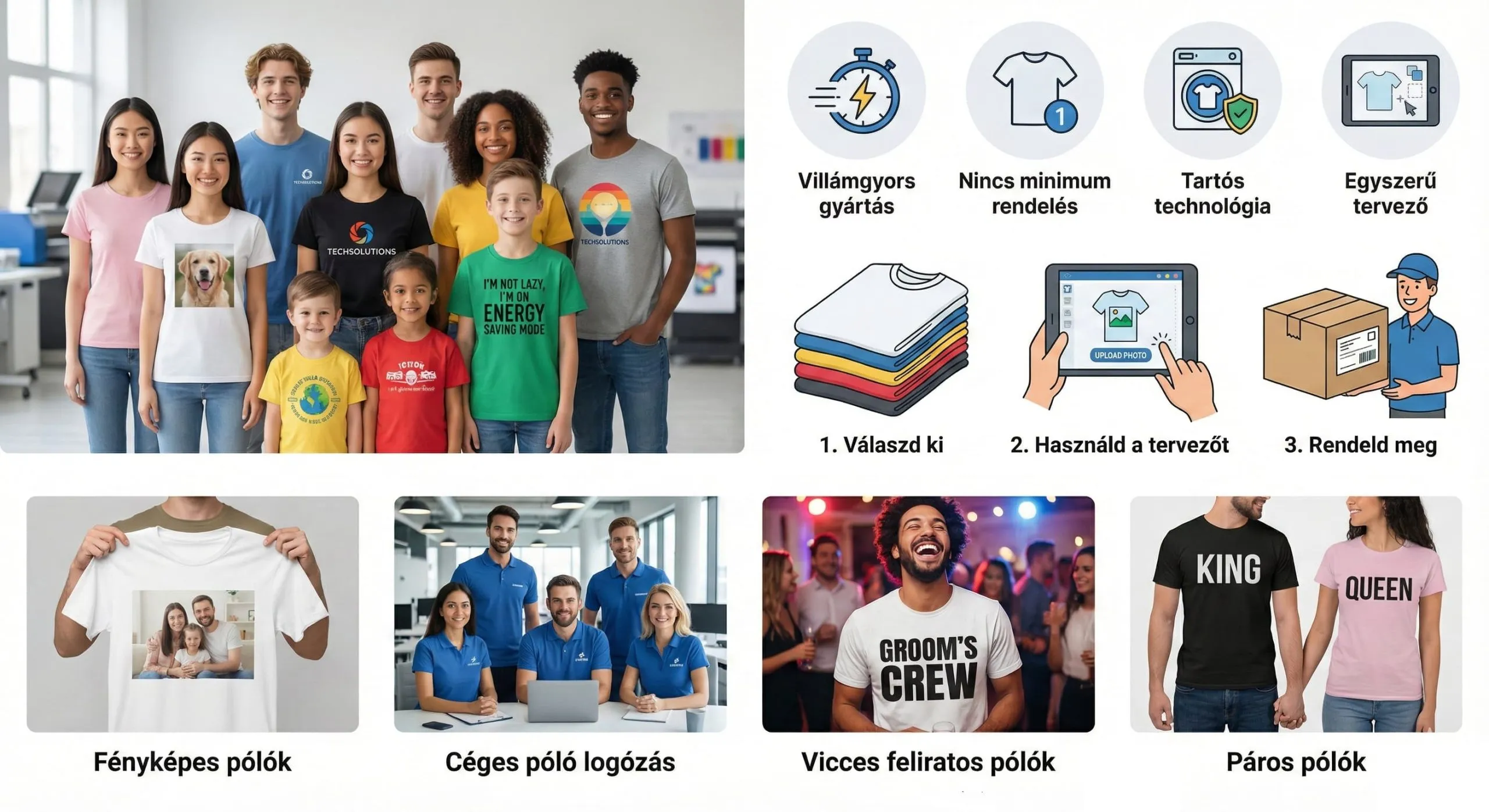 Egyedi póló nyomtatás Budapesten – tervezd meg online! egyedi póló nyomtatás Budapesten, DTG technológiával nyomtatott pamut póló, DTF póló nyomtatás színes grafikával